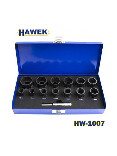 Екстрактори за болтове и гайки HAWEK HW-1007, 10-27 мм, 1/2", 3/8", 10 бр.