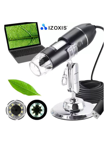 USB цифров микроскоп IZOXIS 23762, 50x1600x увеличение, 2Mpix, 0-3M CMOS сензор, 30000 lux, 15-40 мм фокус