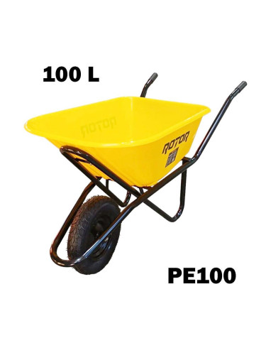Строителна ръчна количка ROTOR PE100, 100 л, PVC корито, надуваемо колело
