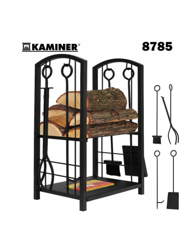 Стойка за дърва за камина, KAMINER 8785, стоманена, 300x400x730 мм, до 30 кг, с аксесоари