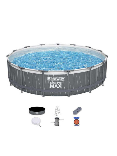 Басейн с метална конструкция, сглобяем, 457x107 см, Bestway 561GD Steel Pro MAX, с филтърна помпа, стълба, LED осветление
