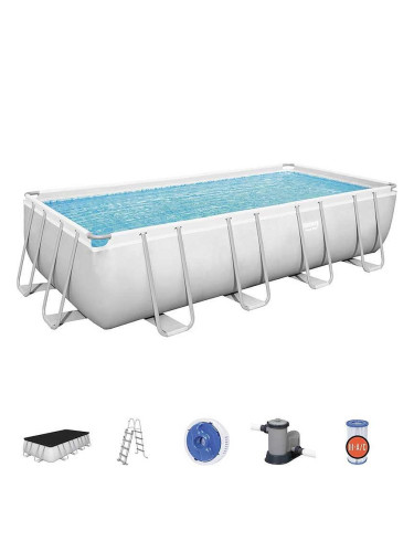 Басейн с метална конструкция, сглобяем, 549x274x122 см, Bestway 56465 Power Steel, с филтърна помпа, хлоринатор, стълба и покривало