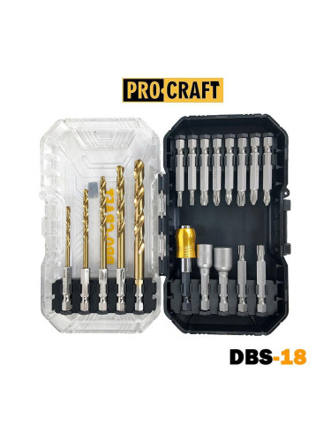 Битове и свредла, 18 части, 50 мм, 3-8 мм, PH/PZ/T, 1/4", PROCRAFT DBS-18