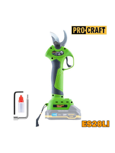 Ножица лозарска, акумулаторна, PROCRAFT ES28Li, 20V, 10-25 мм, безчетков мотор