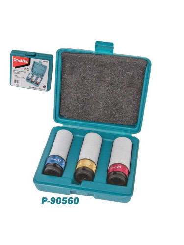 Вложки за ляти джанти, удължени, ударни, Makita P-90560, 1/2", 17/19/21 мм, 3 бр.