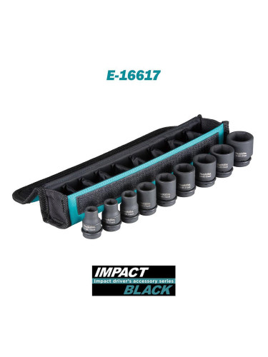 Вложки ударни 10-27 мм, 1/2", Cr-Mo, Makita E-16617 Impact Black, 9 бр.