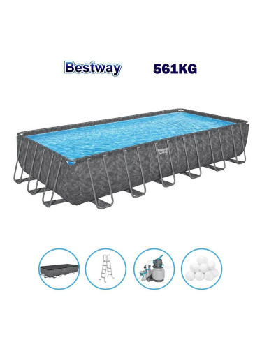 Басейн с метална конструкция 732x366x132 см Bestway 561KG с филтърна помпа, стълба, покривало