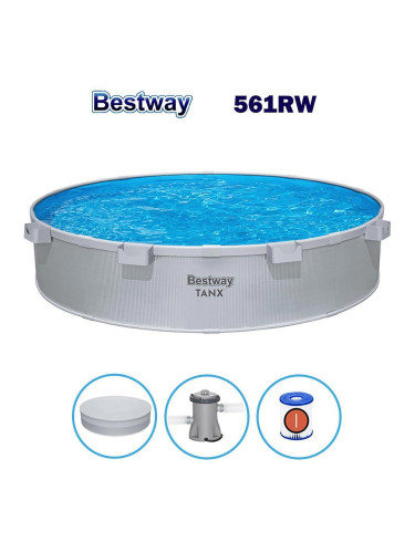 Басейн с твърди страници и конструкция 305x61см Bestway 561RW, с филтърна помпа и покривало