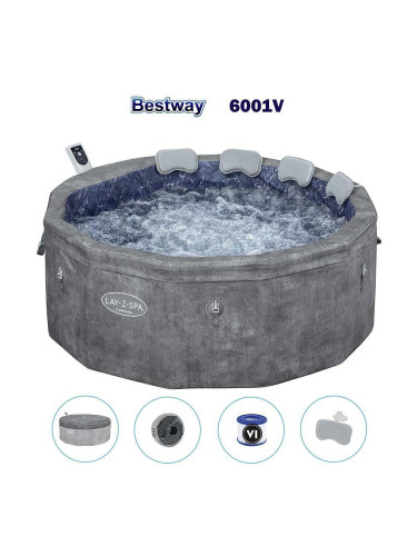 Джакузи надуваемо 170x65 см Bestway 6001V Carrara Smart AirJet 6, с филтрираща система и покривало