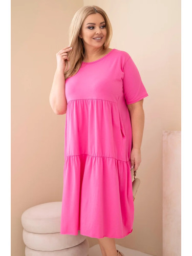 Памучна рокля с големи размери и волани в розово