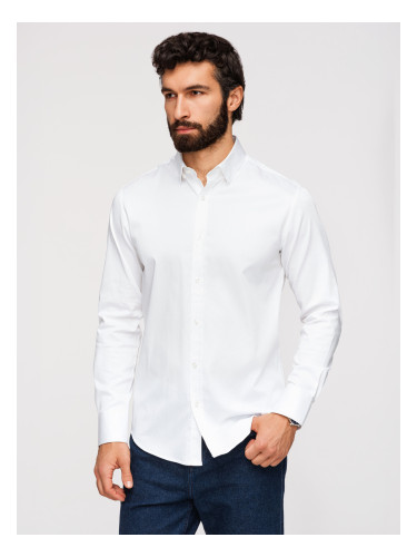 Мъжка риза SLIM FIT със сатенено покритие - бяла
