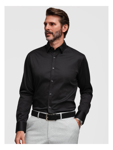 Ombre Classic men's SLIM FIT shirt in satin fabric - black