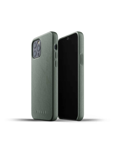 Калъф кожен Mujjo, Full Leather Case for iPhone 12 and 12 Pro, Slate Green