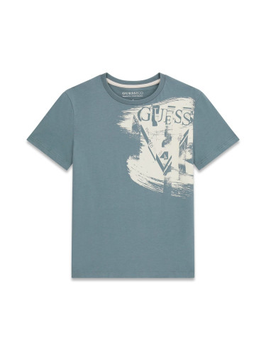 Детска тениска в сив цвят с щампа и надпис Guess