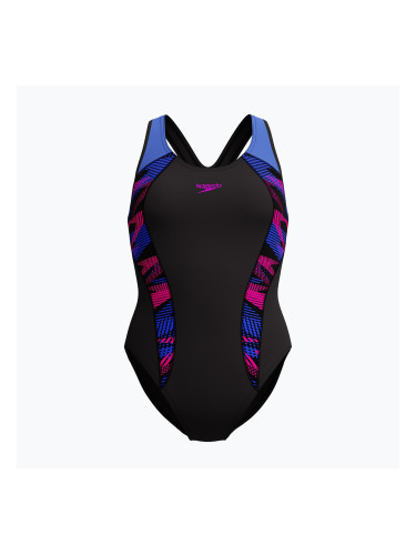 Дамски цял костюм за плуване Speedo Placement Laneback zoom boom placement/speedo black