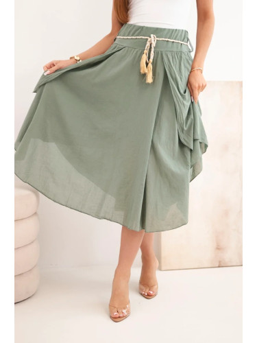 Kesi Włoski Women's cotton skirt with belt and ruffles khaki