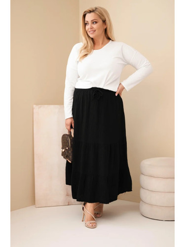 Kesi Włoski Women's plus-size cotton muslin skirt with ruffle and elastic waistband black