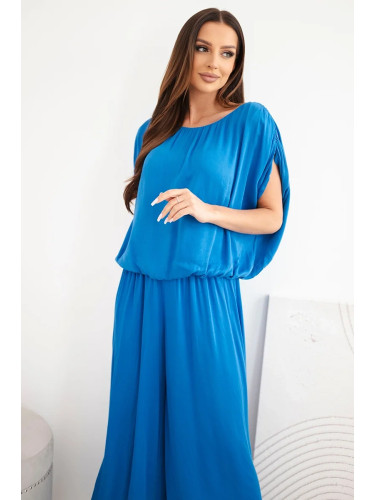 Kesi Włoski Women's viscose set with blouse and wide-leg trousers cornflower blue