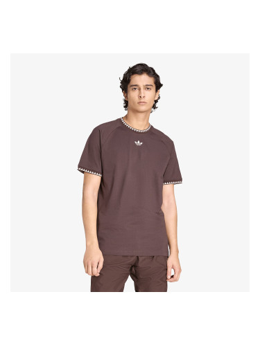 Тениска adidas Chest Stripes Engineered Collar T-Shirt Aurora Coffee XXL