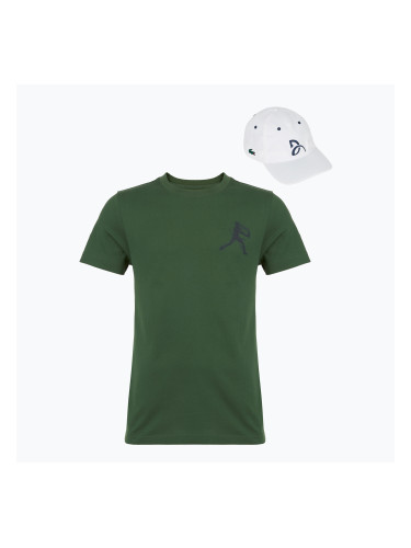 Koszulka tenisowa męska + czapka Lacoste Novak Djokovic TH1044 green/navy blue