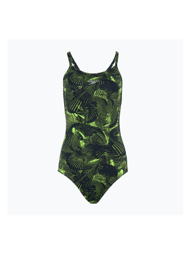 Дамски бански костюм от една част Speedo Allover Fixed Crossback black / atomic lime