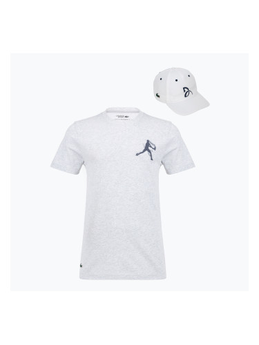 Koszulka męska + czapka Lacoste TH1044 silver chine/ navy blue