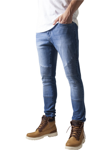 Slim Fit Biker Jeans Blue Washed