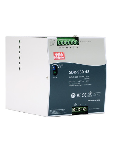 Импулсно захранване за DIN шина SDR-960-48, 48~55/48VDC, 20A, 960W, MEAN WELL