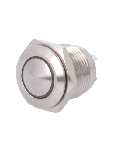 Бутонен превключвател, вандалоустойчив, OFF-(ON), 2A/36VDC, SPST, LED, бял