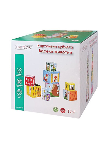 Картонени кубчета за най-малките Tini Toys - "Весели животни", на български език
