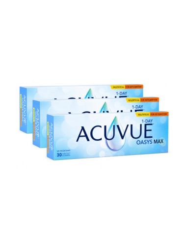 Acuvue Oasys Max 1-Day Multifocal for Astigmatism (90 лещи) - еднодневни контактни лещи, торични силикон-хидрогелови мултифокални спорт, Senofilcon A