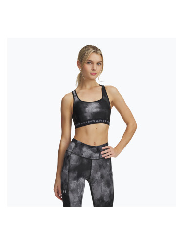 Under Armour Crossback Mid Print тренировъчен сутиен черно/титтаново сиво/титтаново сиво