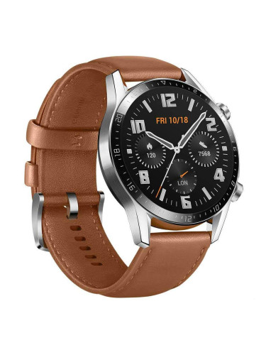 Huawei Watch GT 2 Classic 46mm - умен часовник с GPS за Android и iOS (кафяв-кожена каишка)