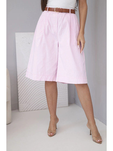 Kesi Włoski Women's viscose summer shorts with a belt and wide legs candy pink