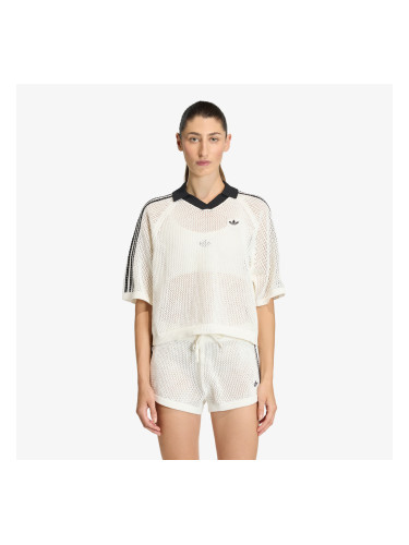 Тениска adidas Knitted Crochet Polo Off White M