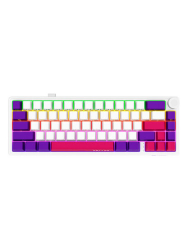  Механична клавиатура Lorgar - KBP70MW Mini, безжична, Linear, RGB, бяла/лилава