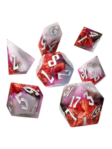  Комплект зарове GlassStaff - Sharp Edge Resin RPG Dice Set, Ruby Rift (7 бр.)