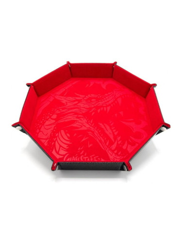  Табла за зарове GlassStaff - XL Octagonal Foldable Dice Tray, Dragon Skin Edition, червена