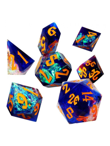  Комплект зарове GlassStaff - Sharp Edge Resin RPG Dice Set, Galactic Ember (7 бр.)