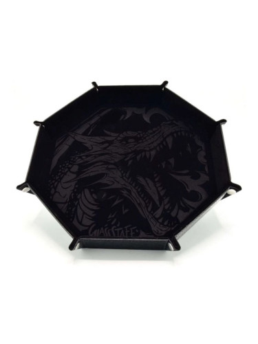  Табла за зарове GlassStaff - XL Octagonal Foldable Dice Tray, Dragon Skin Edition, черна