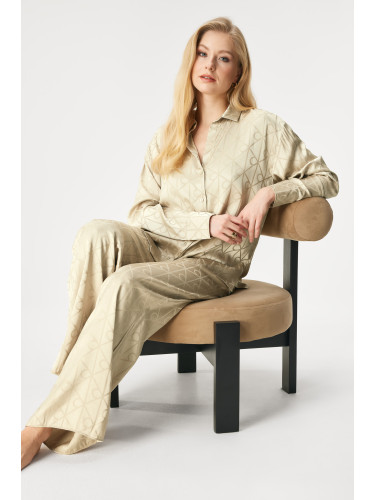 Дамска сатенена пижама Calvin Klein Satin Aop дълга
