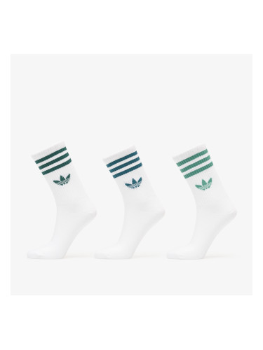 Чорапи adidas 3 Stripes Crew Socks 3 Pairs White/ Rich Green/ Collegiate Green S