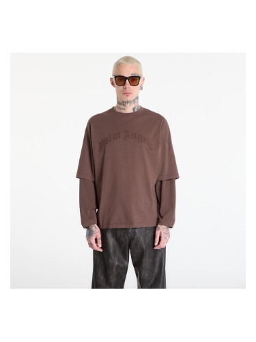 Тениска Palm Angels Curved Logo Double Tee L/S UNISEX Brown/ Brown M
