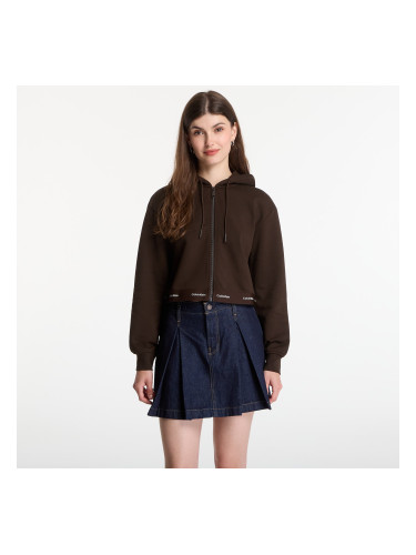 Суитшърт Calvin Klein Jeans Ls Terry Logo Waist Cropped Fz Hoodie Dark Coffee S