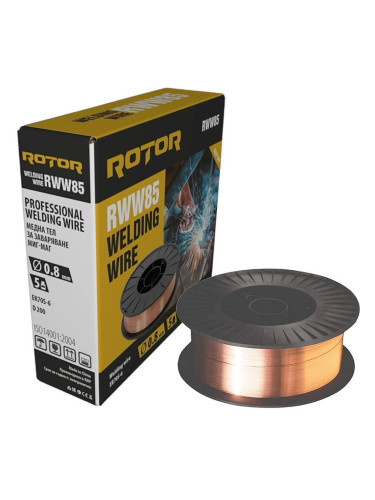 Заваръчна тел 0.8 мм, 5 кг, подмеднена, тип ER70S-6, ROTOR RWW85