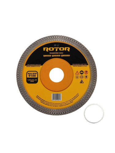 Диск диамантен, за рязане на керамика и плочки, 125x22.23 мм, ROTOR