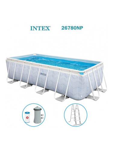 Басейн с метална конструкция, 400x200x100 см, INTEX 26780NP Prism Frame Chevron, с филтърна помпа и стълба