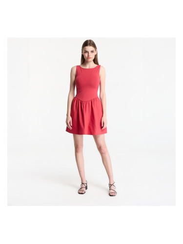 Облекло GAP Sl High Neck Mixed Media Mini Dress Red L