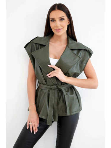 Kesi Włoski Women's faux leather vest with belt khaki
