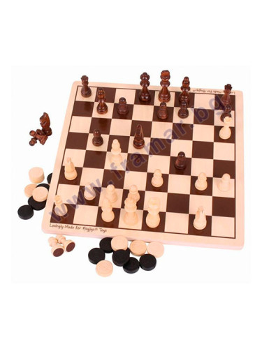 БИГДЖИГС ДЪРВЕНА ИГРА 2 В 1 - ШАХ И ТАБЛА
